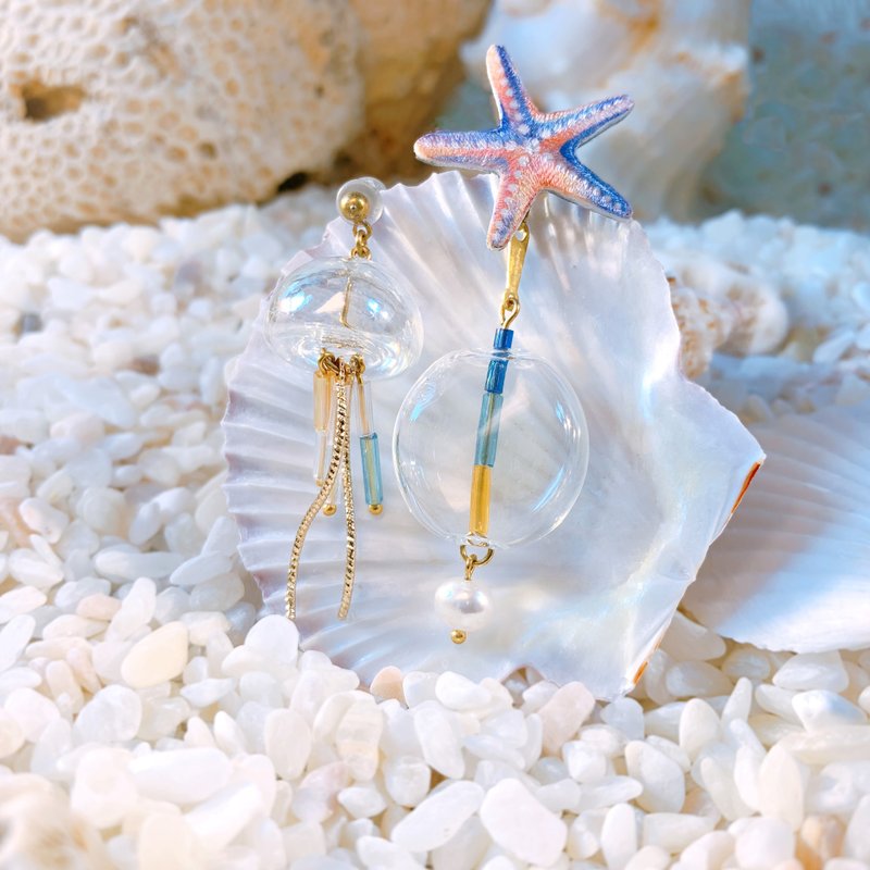 Embroidery earrings   starfish | jellyfish - ต่างหู - งานปัก หลากหลายสี