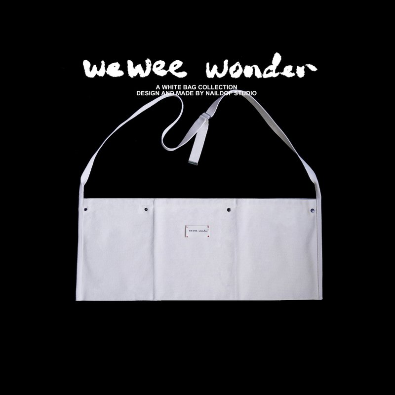 White canvas bag 045 - กระเป๋าแมสเซนเจอร์ - ผ้าฝ้าย/ผ้าลินิน ขาว