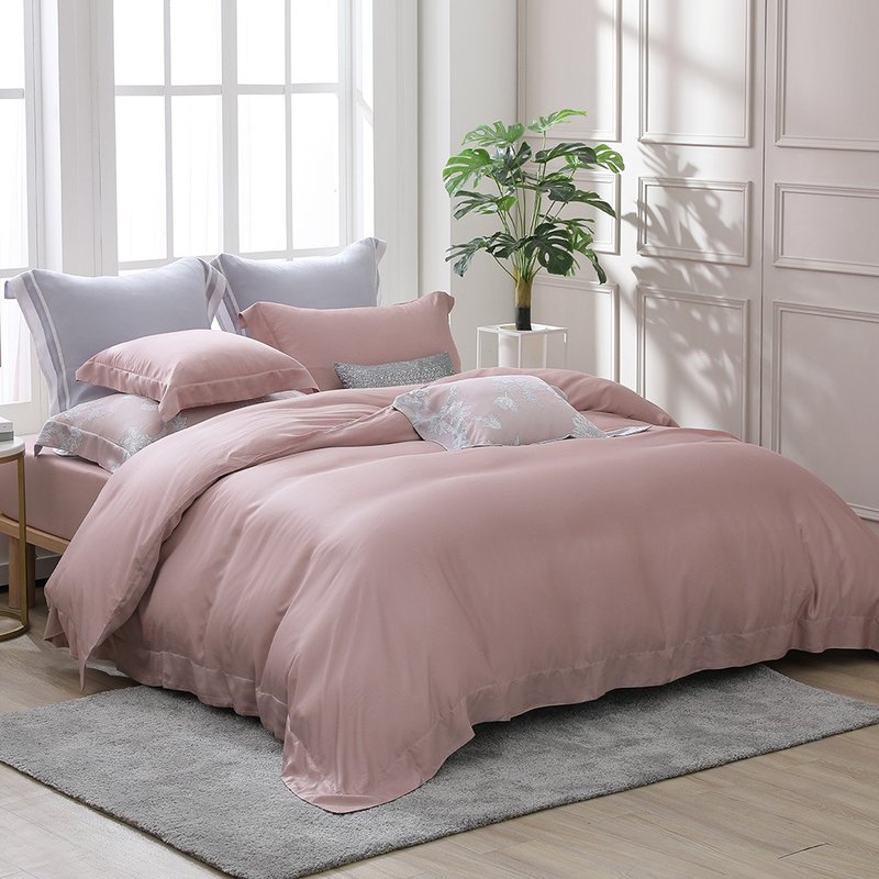 HOYACASA 100 count ultra-thin Tencel quilt cover bed bag set of four - Sakura Pink - เครื่องนอน - วัสดุอีโค สึชมพู