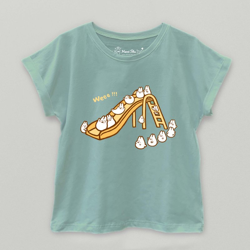 Mochi Rabbit Slide T-shirt - Women's Tops - Cotton & Hemp Green