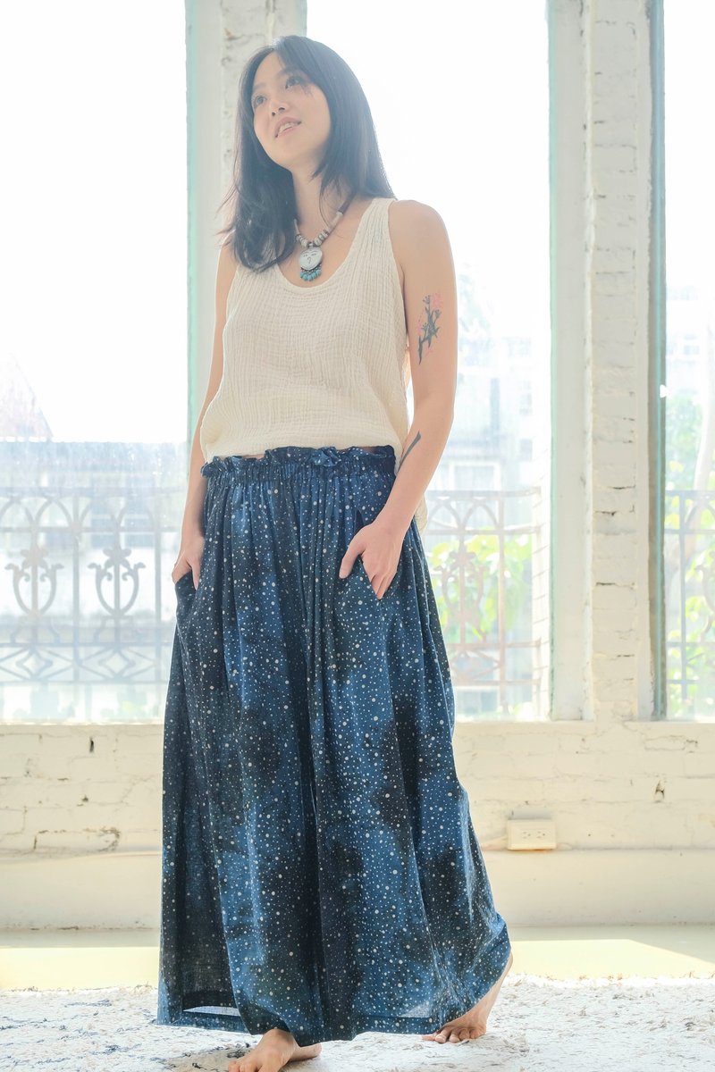 B001 stardust 寬褲 - 男長褲/休閒褲 - 棉．麻 藍色