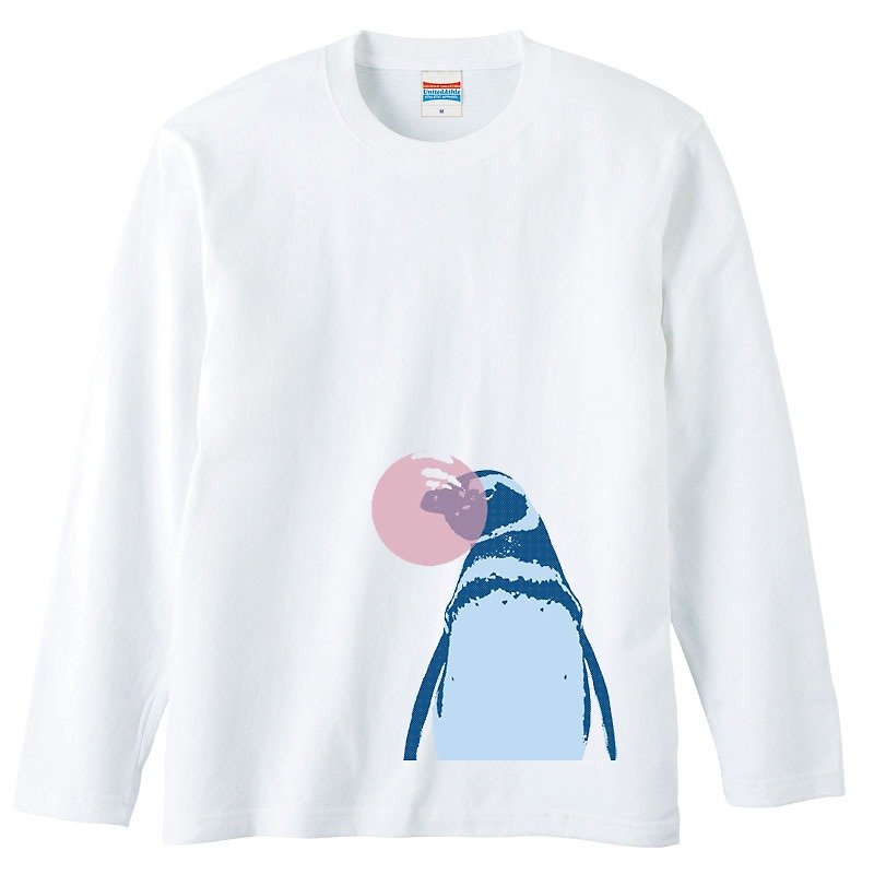 Long sleeve T-shirt / bubble gum / penguins - เสื้อยืดผู้ชาย - ผ้าฝ้าย/ผ้าลินิน ขาว