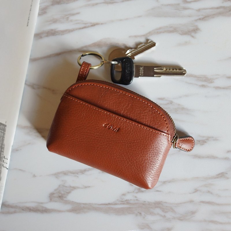 Silk flower leather key case - Wallets - Genuine Leather Brown