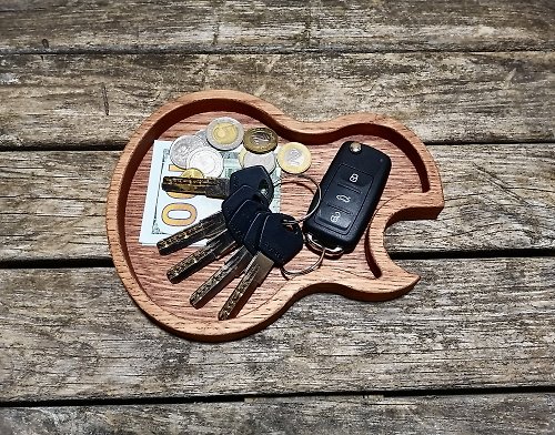 PetraWoodShop Guitar Pick Holder, Wooden Valet Tray, Guitar Pick Case, Catch All Tray
