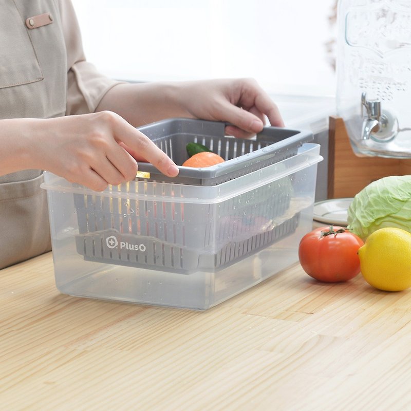 [Out-of-print limited edition] +O home nest MIT Panos fruit and vegetable double-layer drain fresh-keeping box-6.2L-3 into - Cookware - Plastic Gray