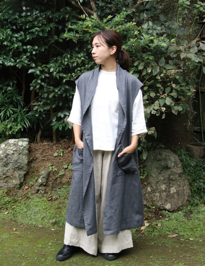 Cotton Linen tweed long gilet - อื่นๆ - ผ้าฝ้าย/ผ้าลินิน 