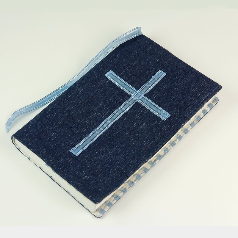 Handmade Book Cloth Creative Covering Love of Cross Blue Color - Book Covers - Cotton & Hemp Blue