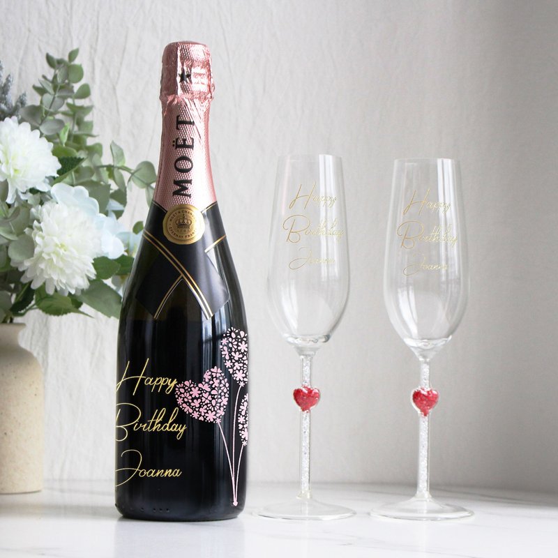 客製化禮物 紀念日結婚禮物| Moët&Chandon Rosé Brut愛心套裝 - 酒類/酒精飲品 - 玻璃 