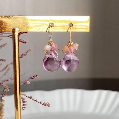 17select -Hina Jewelry- 獨一無二之美 14KGF 療癒 紫色螢石 耳環 / 耳夾