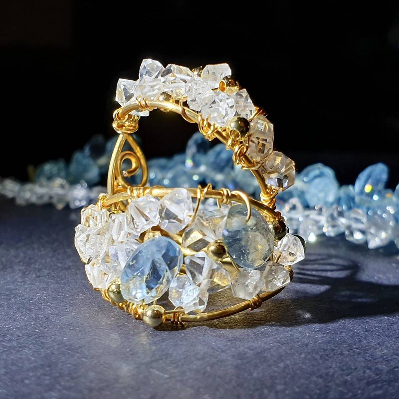 HK08-Shining New York Herkimon and Aquamarine light jewelry event ring birthday gift - General Rings - Crystal White