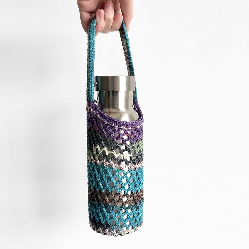 Crocheted_ Storage Bag for Beverage_ Paramecium - ถุงใส่กระติกนำ้ - ขนแกะ สีเขียว