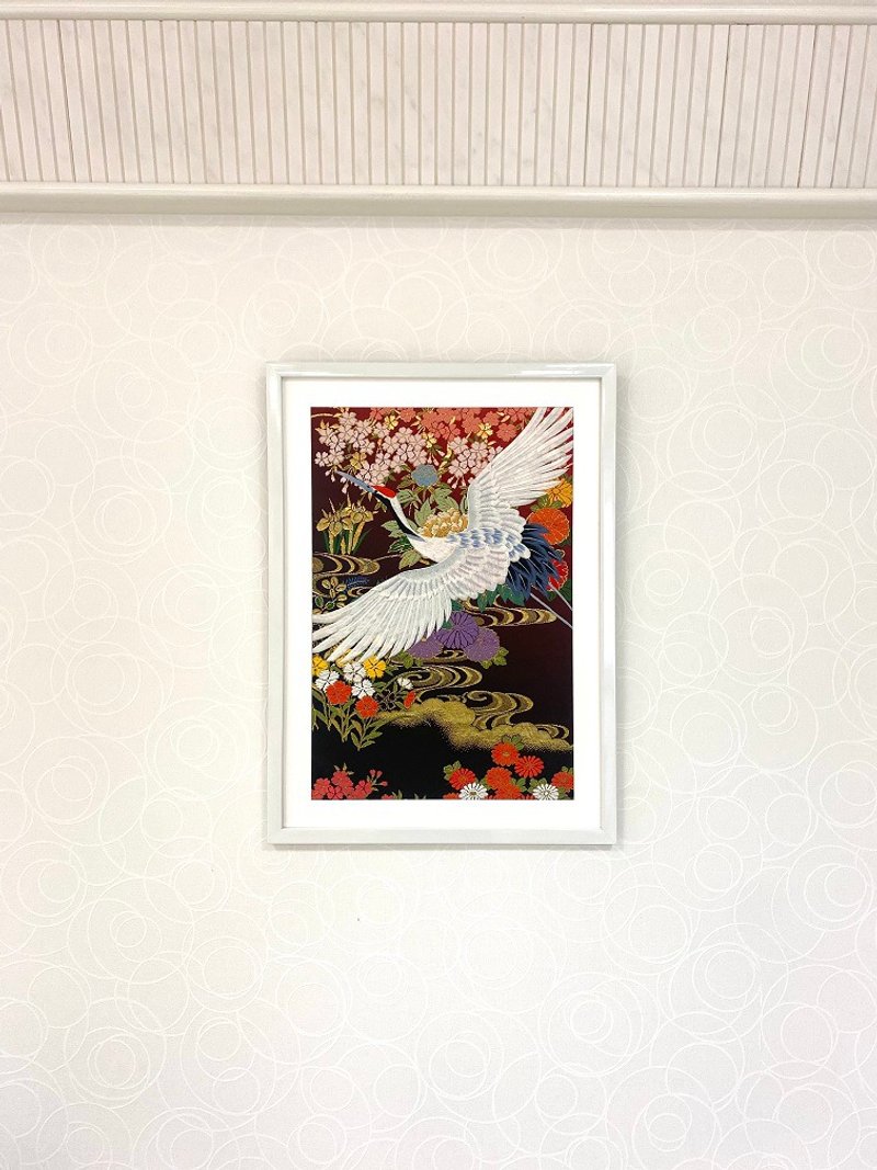 The art panel made from Japanese bride Kimono　Auspicious pattern Pine tree　97 - Wall Décor - Thread Red