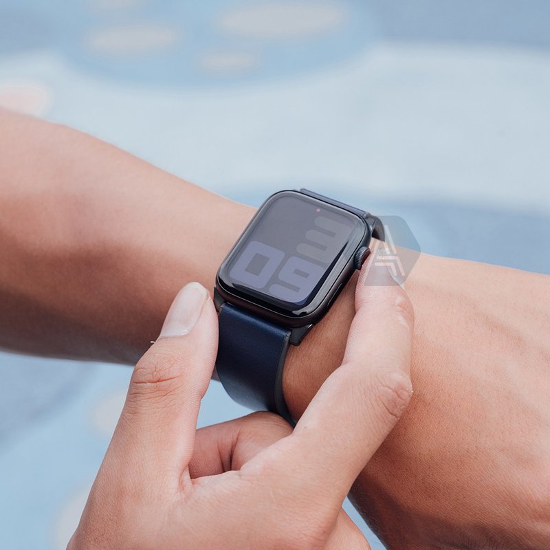 Apple Watch 42/44/45/49mm Straden 防潑水皮革錶帶-藍 - 錶帶 - 真皮 藍色