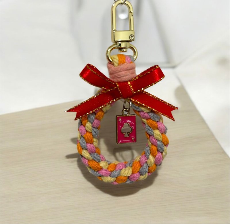 Original colorful woven wreath pendant/woven keychain/gift giving/gift exchange - ที่ห้อยกุญแจ - วัสดุอื่นๆ สีเทา