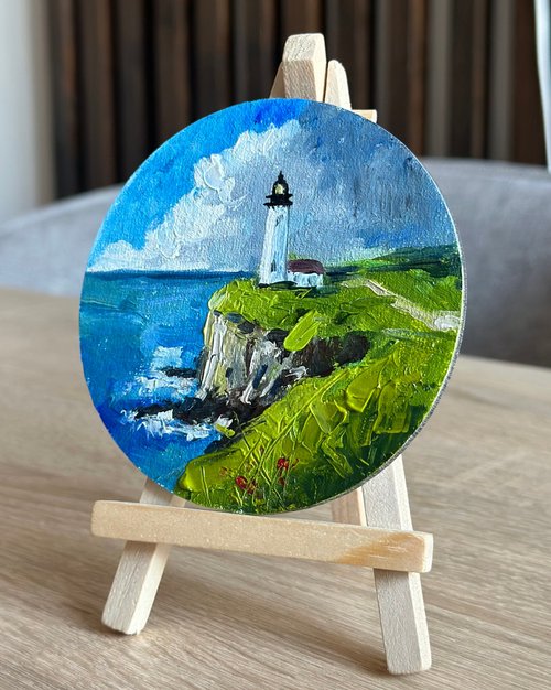 海をテーマにした小さな円形の油絵 5 枚セット - ショップ