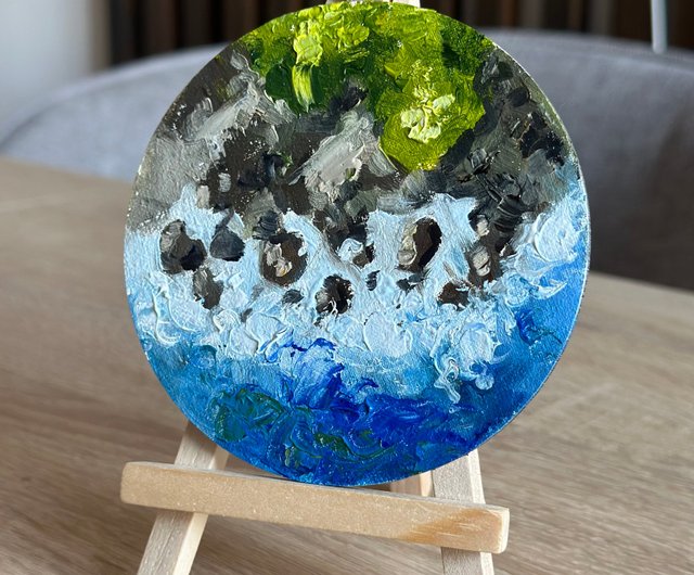 海をテーマにした小さな円形の油絵 5 枚セット - ショップ