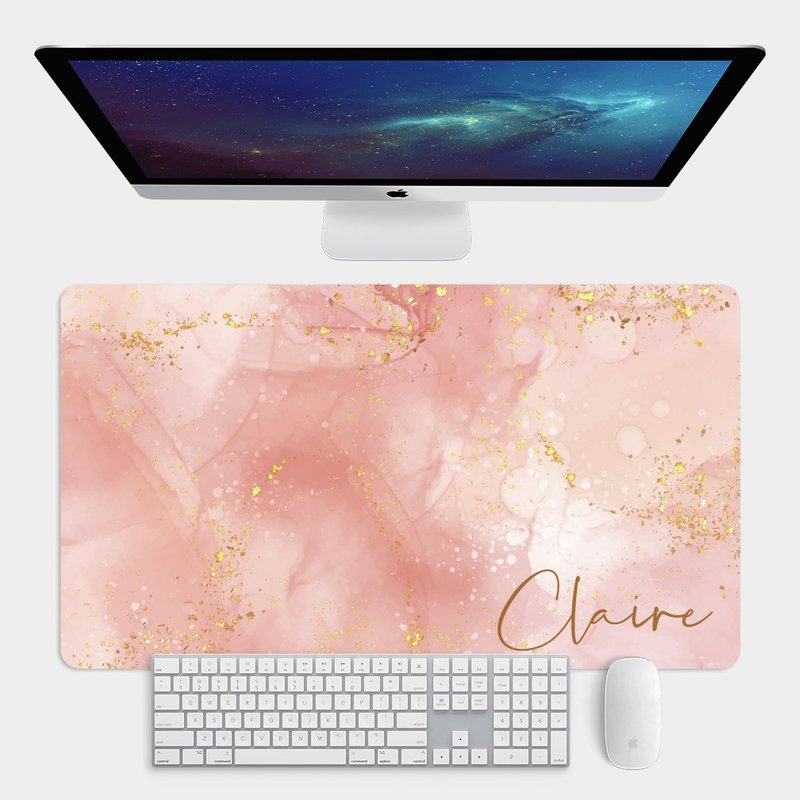 [Customized Gift] Pink Marble Text Large Size Mouse Pad Desk Pad PU053 - Mouse Pads - Rubber Pink