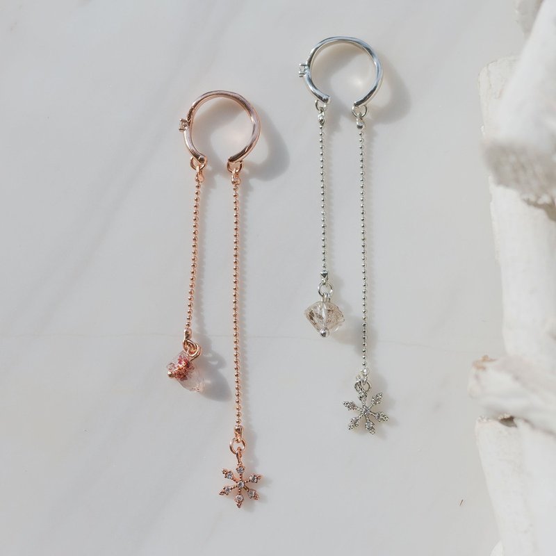 ONCE LITE - Nomad Snow* Herkimon strawberry crystal Rose Gold silver ear bone clip Clip-On - ต่างหู - ทองแดงทองเหลือง สีเงิน