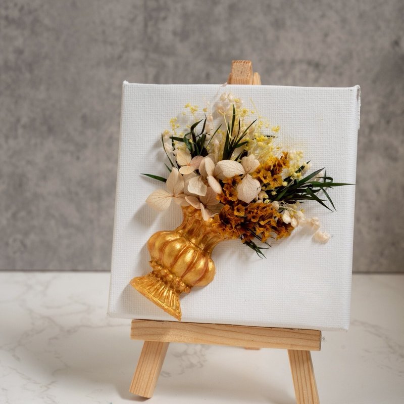 【聖誕交換禮物】古典花瓶半立體花藝小畫框 - 乾燥花/永生花 - 植物．花 金色