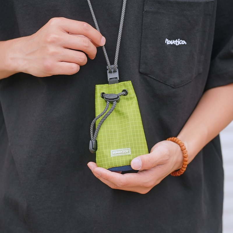 Portable small bag earphone small bag card holder neck hanging sports outdoor mountain series small key bag blue green - Coin Purses - Polyester Green