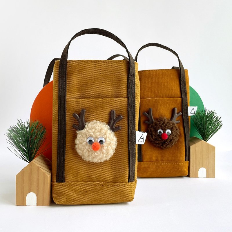 Forest hairy elk mobile phone bag/neck hanging type - เคส/ซองมือถือ - ผ้าฝ้าย/ผ้าลินิน สีนำ้ตาล