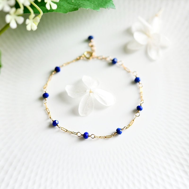 幸運と成功運UP、成功へ導く　ラピスラズリとデザインチェーンのブレスレット  12月誕生石 - ブレスレット - 宝石 ブルー