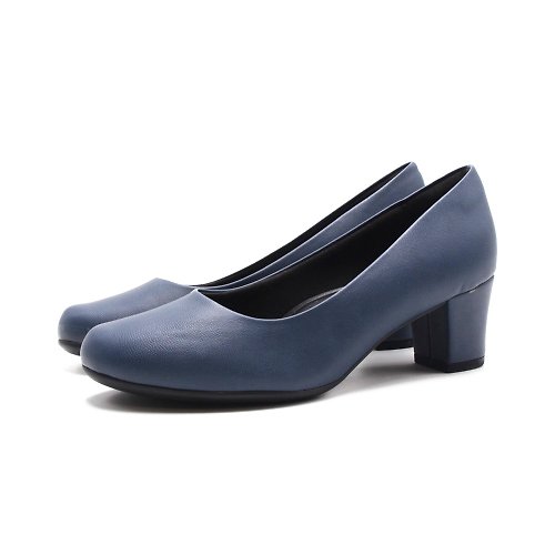 米蘭皮鞋Milano WALKING ZONE SUPER WOMAN系列 圓頭素面女仕中跟鞋 女鞋-丈藍