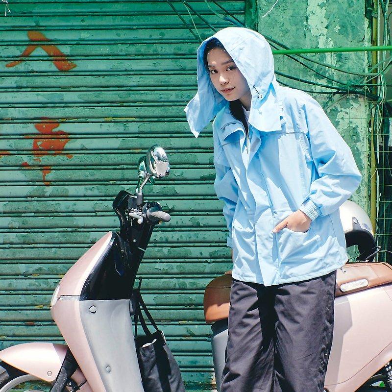 【小面2号】綿ツーピース防水透湿レインコート・スカイブルー - 傘・雨具 - 防水素材 ブルー