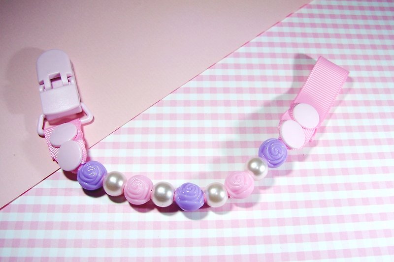 Cheerful customized name pacifier chain pacifier clip can be changed to vanilla pacifier with pearl rose - Baby Bottles & Pacifiers - Acrylic Multicolor