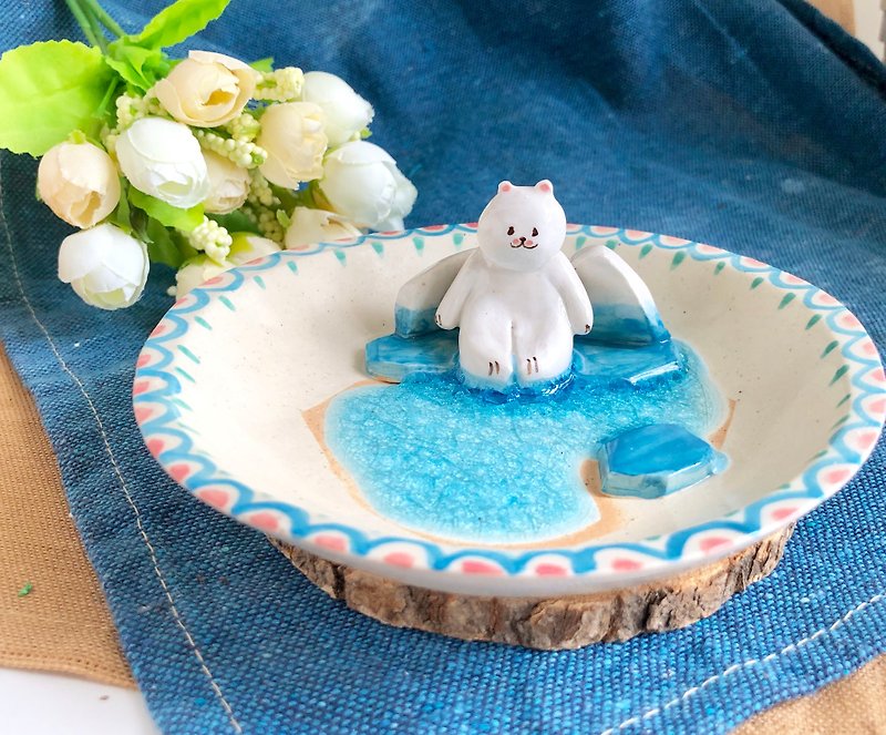 Polar bear -Handmake Ceramic and glass Jewellery plate - Other - Pottery Blue