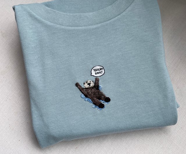 Hand embroidery t-shirt Cute Otter said You can do it! - Shop