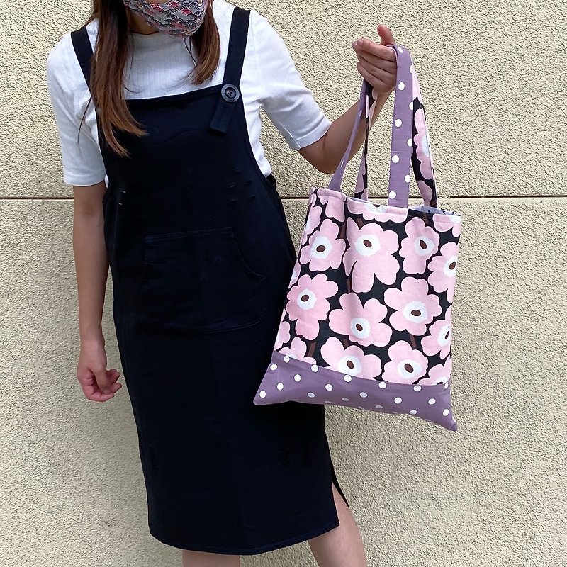 Japanese Style Tote Bag - กระเป๋าถือ - ผ้าฝ้าย/ผ้าลินิน สีเทา
