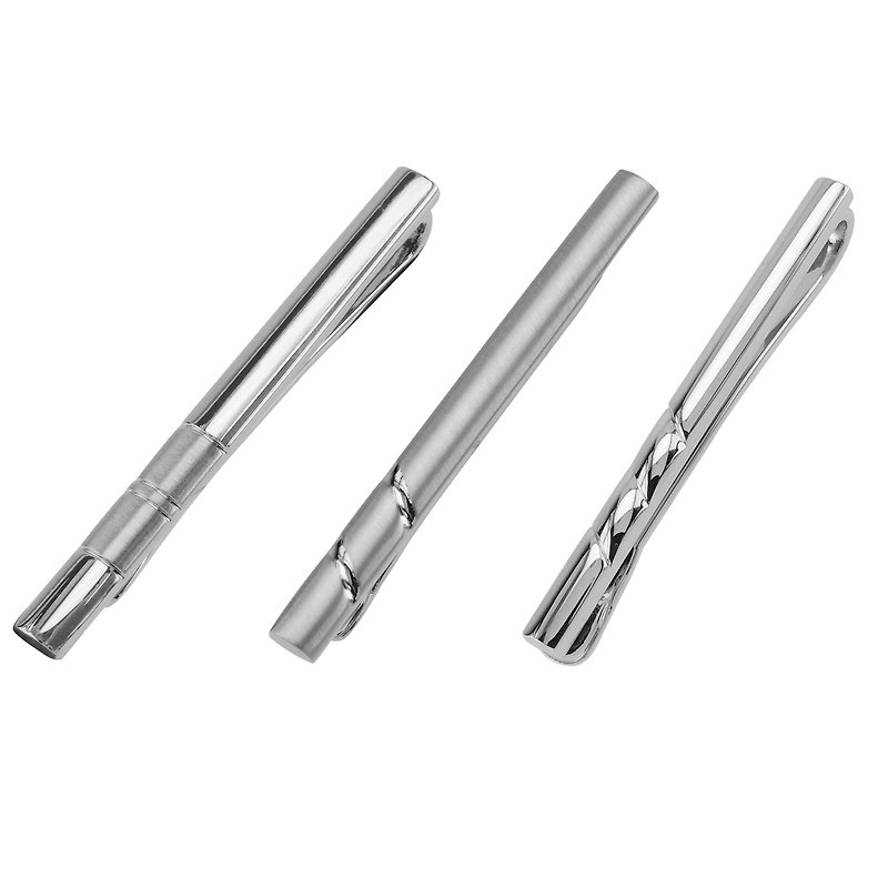 3 PCS Mens Silver Thin Tie Clips Set - Ties & Tie Clips - Other Metals Silver
