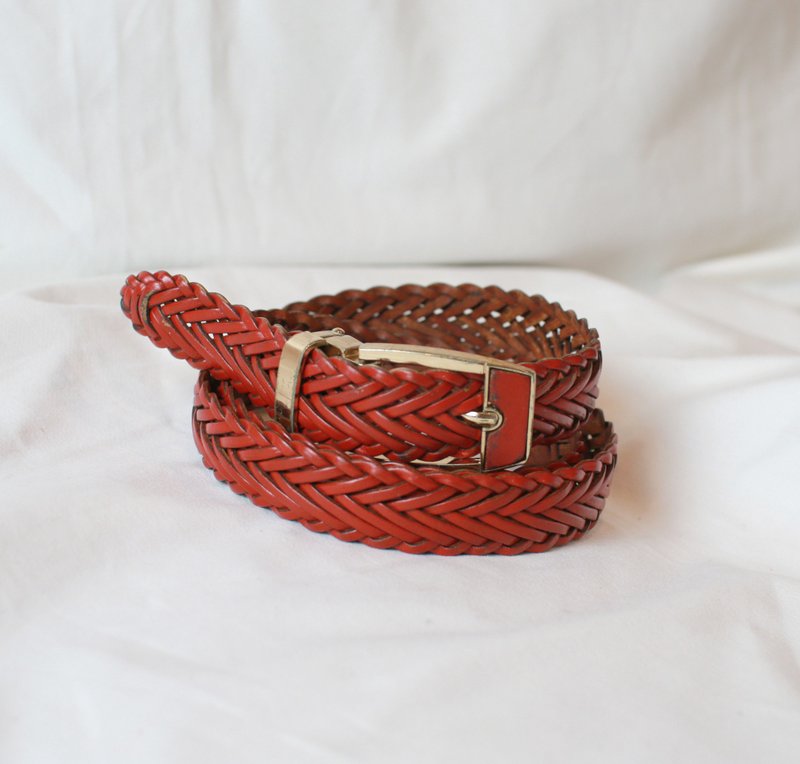 Back to Green - 腰帶 磚紅編織 // vintage belt - 皮帶/腰帶 - 人造皮革 