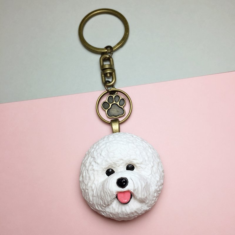 Free printing on the back of the Q version of the bichon key ring dog head - Keychains - Waterproof Material 