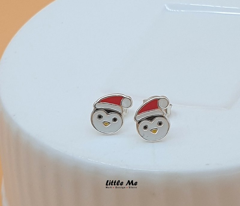 Tiny Penguin - Silver Earring with Epoxy - 耳環/耳夾 - 純銀 銀色