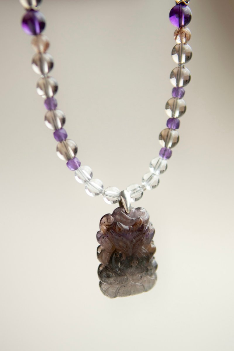 極光23水晶九尾狐 茶晶紫水晶白水晶珠鏈 項鏈 - 戒指 - 水晶 