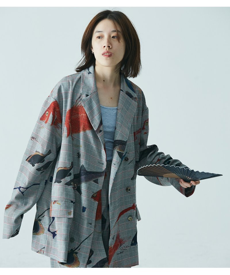 muterumours Ito Jakuchu Printed Loose Casual Suit - เสื้อสูท/เสื้อคลุมยาว - วัสดุอื่นๆ 