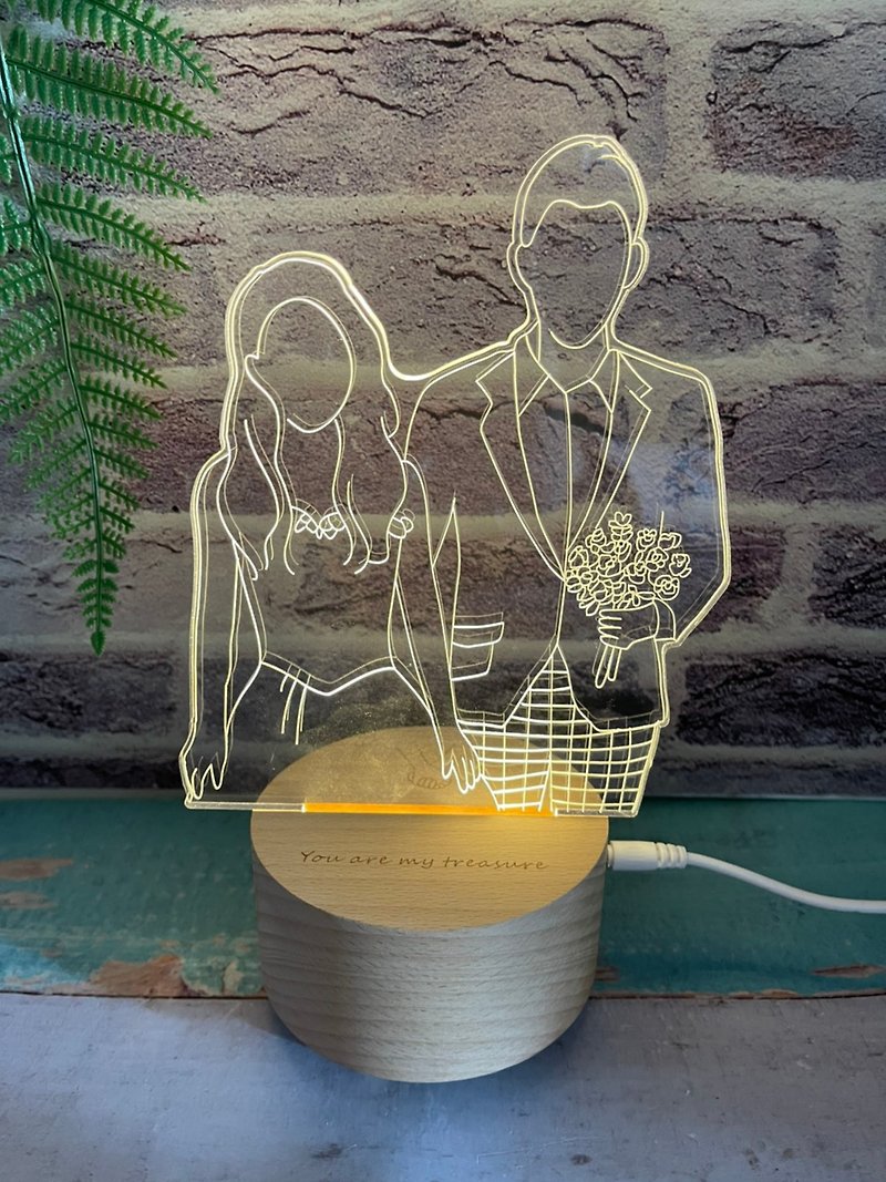 A lamp for a lifetime of happiness Log seat night light Wedding anniversary gift Wedding photos Customized gift - Lighting - Wood Silver