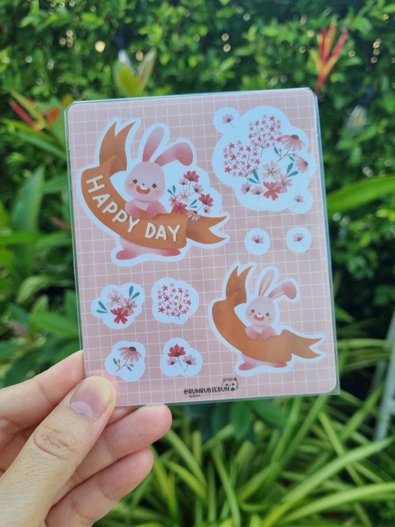 Mini sticker happy rabbit. - 貼紙 - 紙 多色