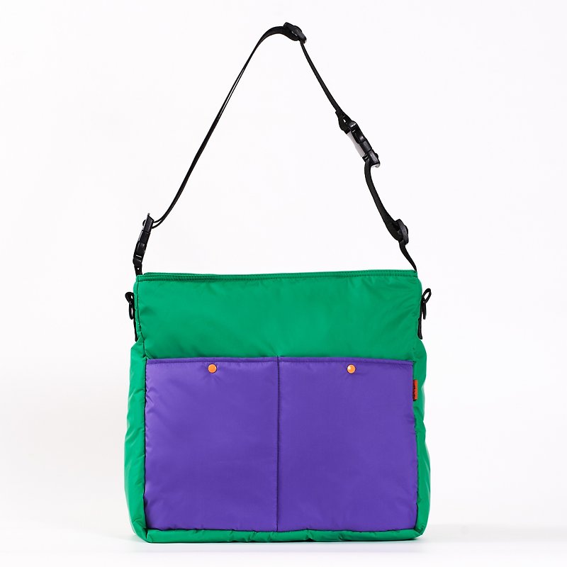 Japfac lively Tote Green & Purple - กระเป๋าแมสเซนเจอร์ - เส้นใยสังเคราะห์ สีเขียว