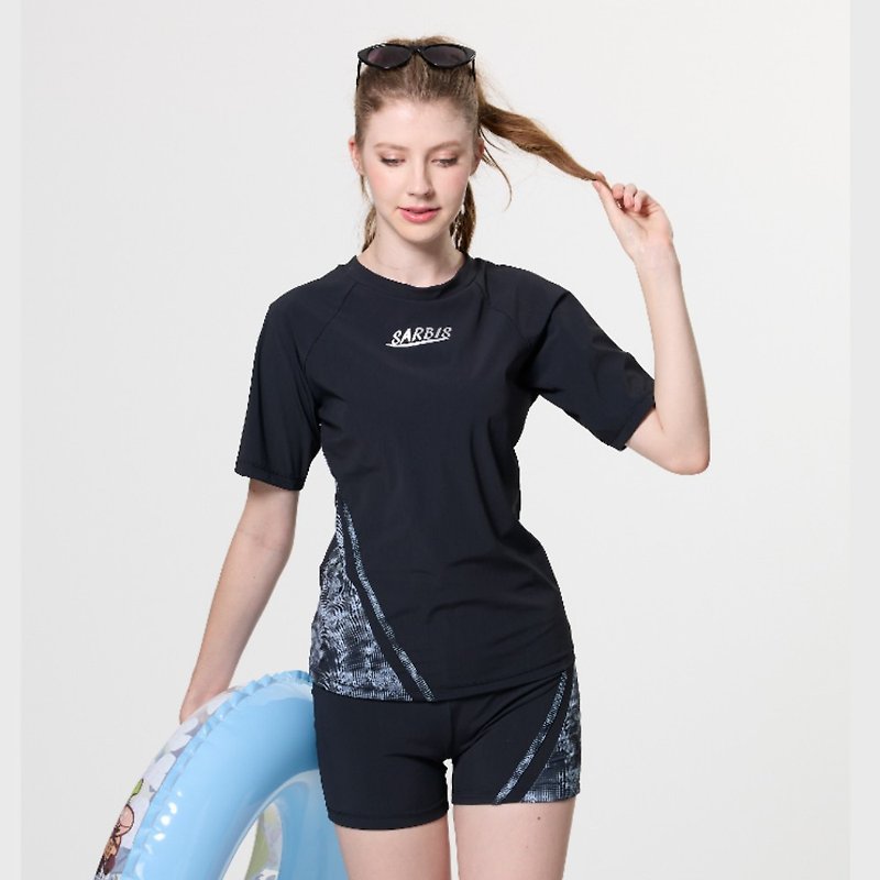 MIT short-sleeved two-piece swimsuit - ชุดว่ายน้ำผู้หญิง - ไนลอน สีดำ