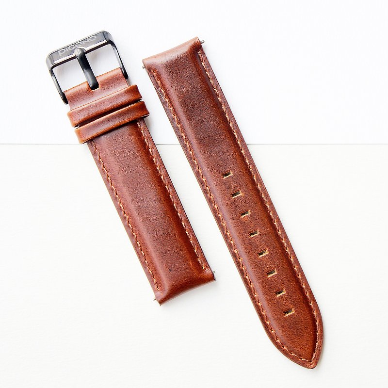 【PICONO】Quick release brown leather strap-Black - สายนาฬิกา - หนังแท้ 
