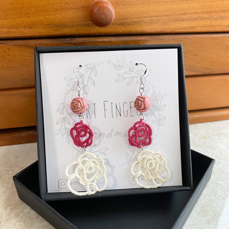 Cute Pink Rose Earrings - Earrings & Clip-ons - Cotton & Hemp Red