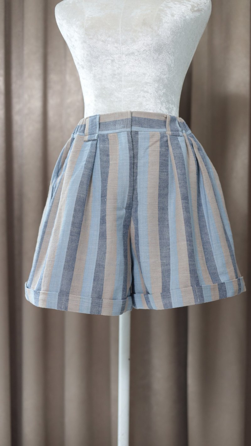 Loom & Leaf - Artisanal Short Pant - 女短褲/五分褲 - 棉．麻 藍色