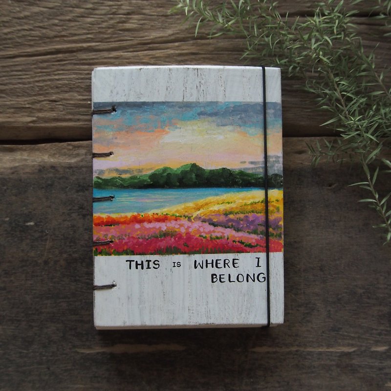 Wooden vintage notebook Acrylic paint .  Notebook Handmade Diary 筆記本 journal - Notebooks & Journals - Wood White