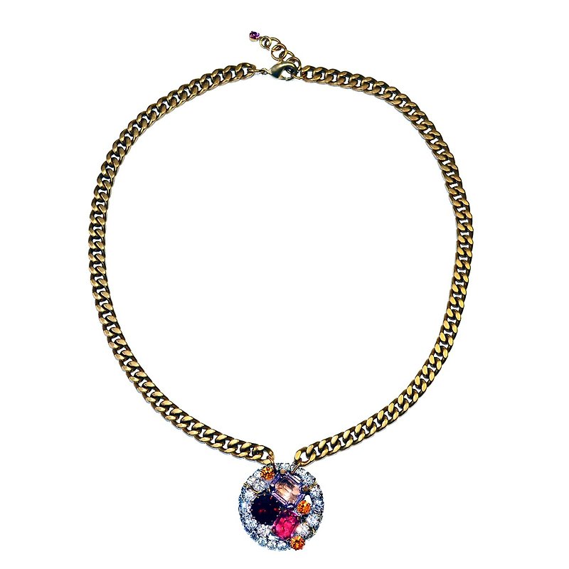 Vintage Bohemian Glass Pendant Necklace | Gradation Pink - Necklaces - Other Metals Multicolor