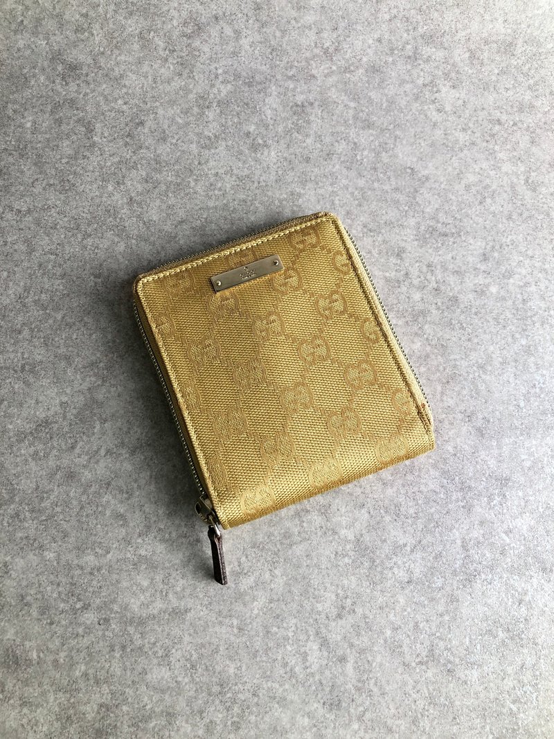 【 日本直送　名牌中古包 】GUCCI グッチ GGキャンバス 財布 ゴールド vintage ヴィンテージ オールド 3fmuab - 錢包/皮夾/長短夾 - 棉．麻 金色