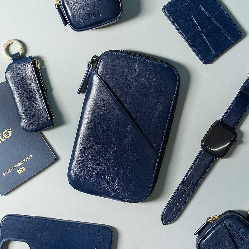 Alto Leather Phone Wallet – Navy - กระเป๋าคลัทช์ - หนังแท้ สีน้ำเงิน