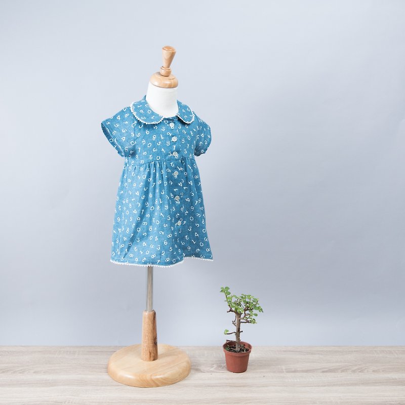 Round neck small dress - Digital Sapphire - ชุดเด็ก - ผ้าฝ้าย/ผ้าลินิน 